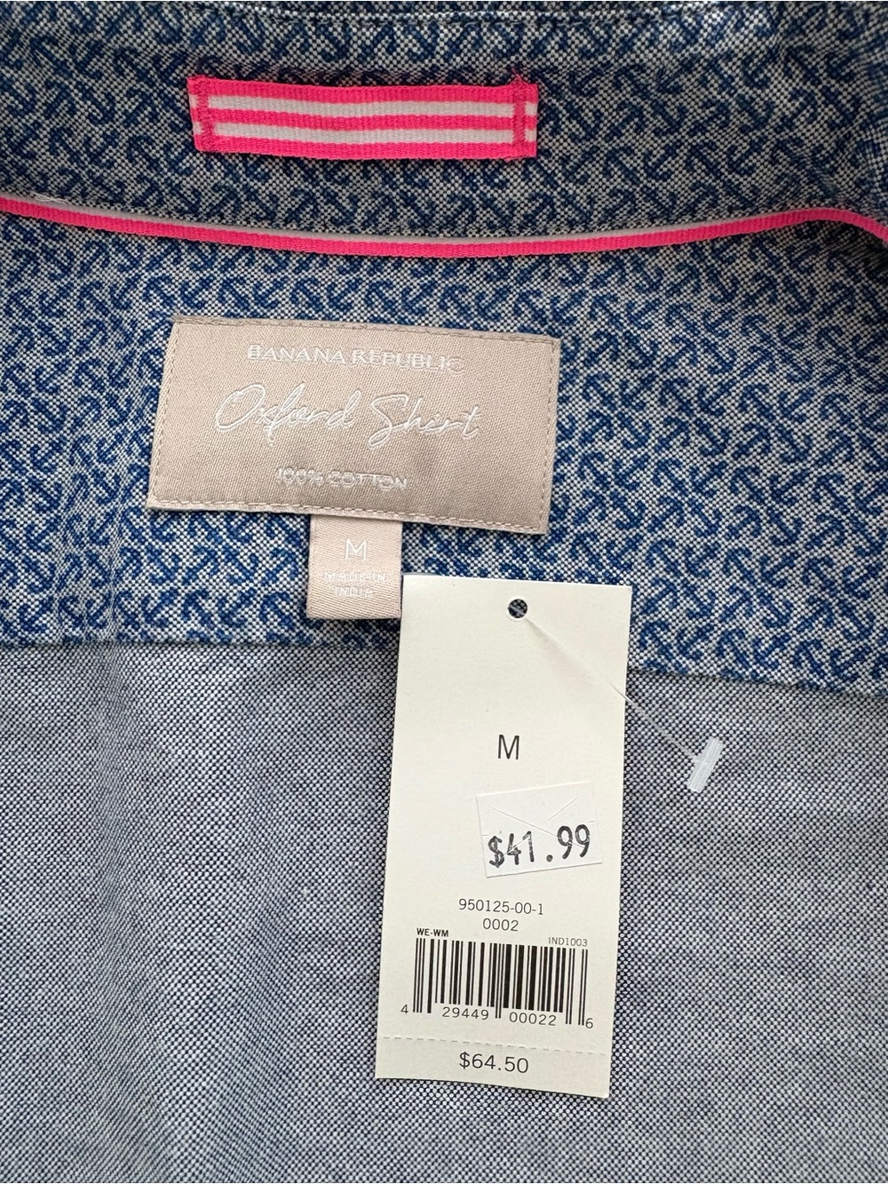 Banana Republic NWT Blue Print Oxford Shirt 100% Cotton Button Front Size M - Picture 8 of 12